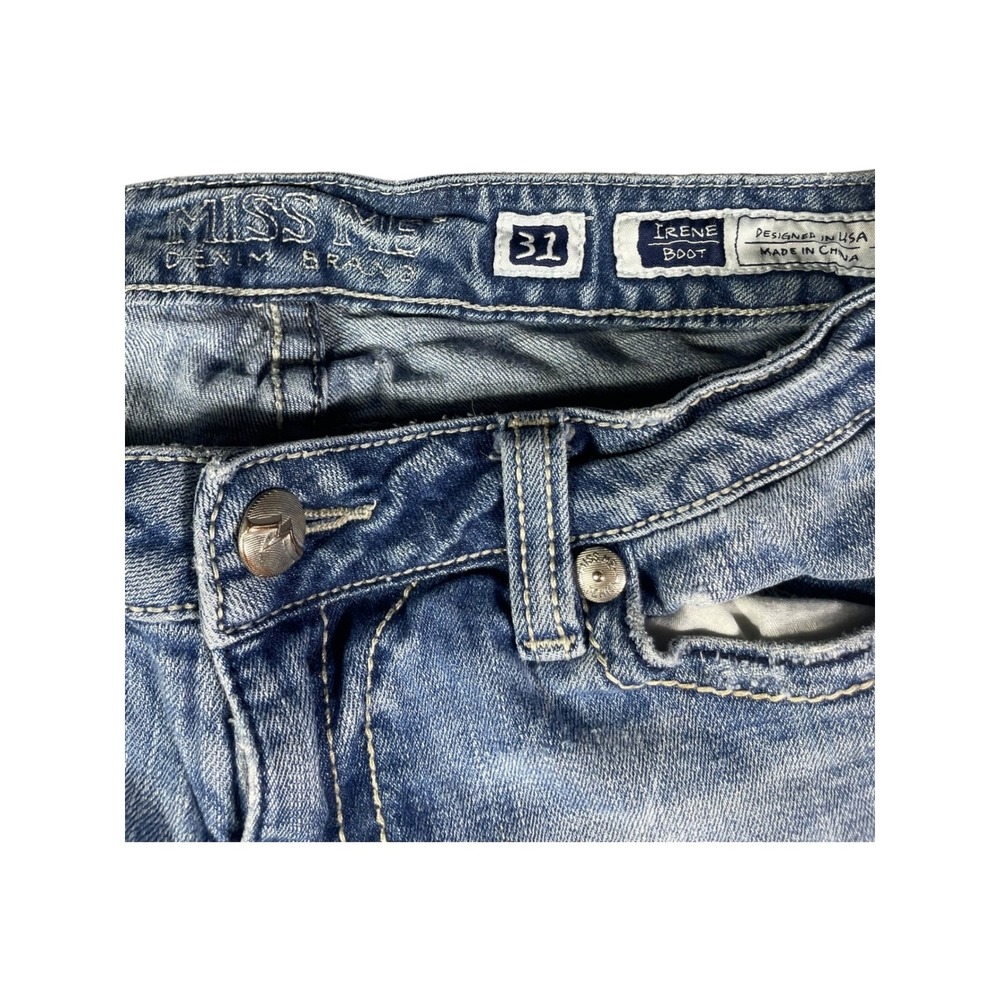 Miss Me Irene Boot Cut Jeans Size 31 Light Wash Distressed Mid Rise Denim - Picture 5 of 11